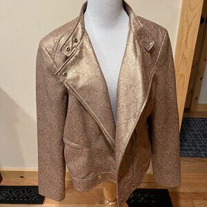 Ann Klein Gold Snake Print Vegan Moto Jacket
